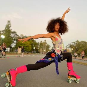 Micaela skating in our flash lighting ceramic bearings