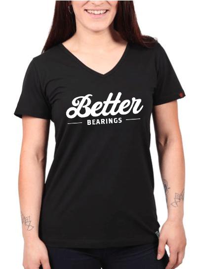 Womens Black V-Neck Organic Fairtrade Better Bearings Tee, T-SHIRT - Better Bearings